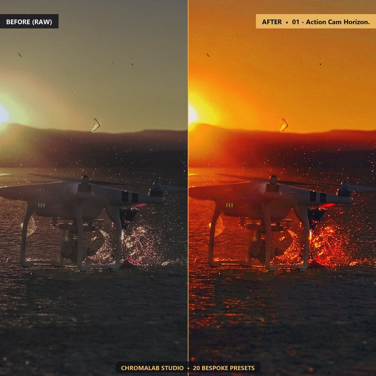 DJI Action Drone Vivid Horizon - Before & After Split