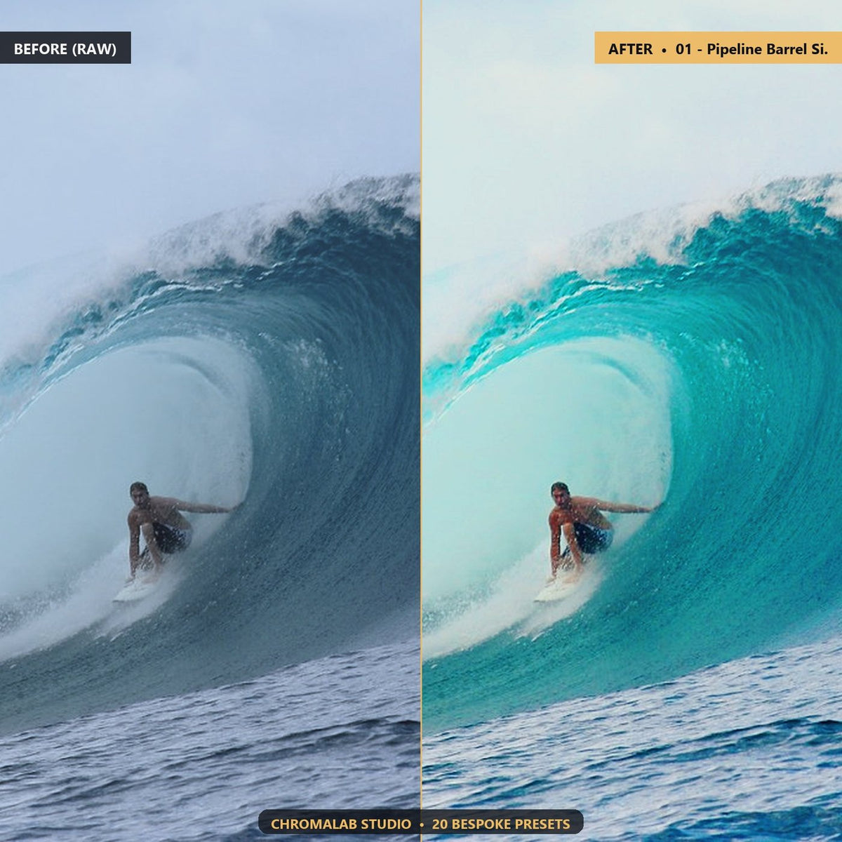Surfing Ocean Wave Action - Before & After Split