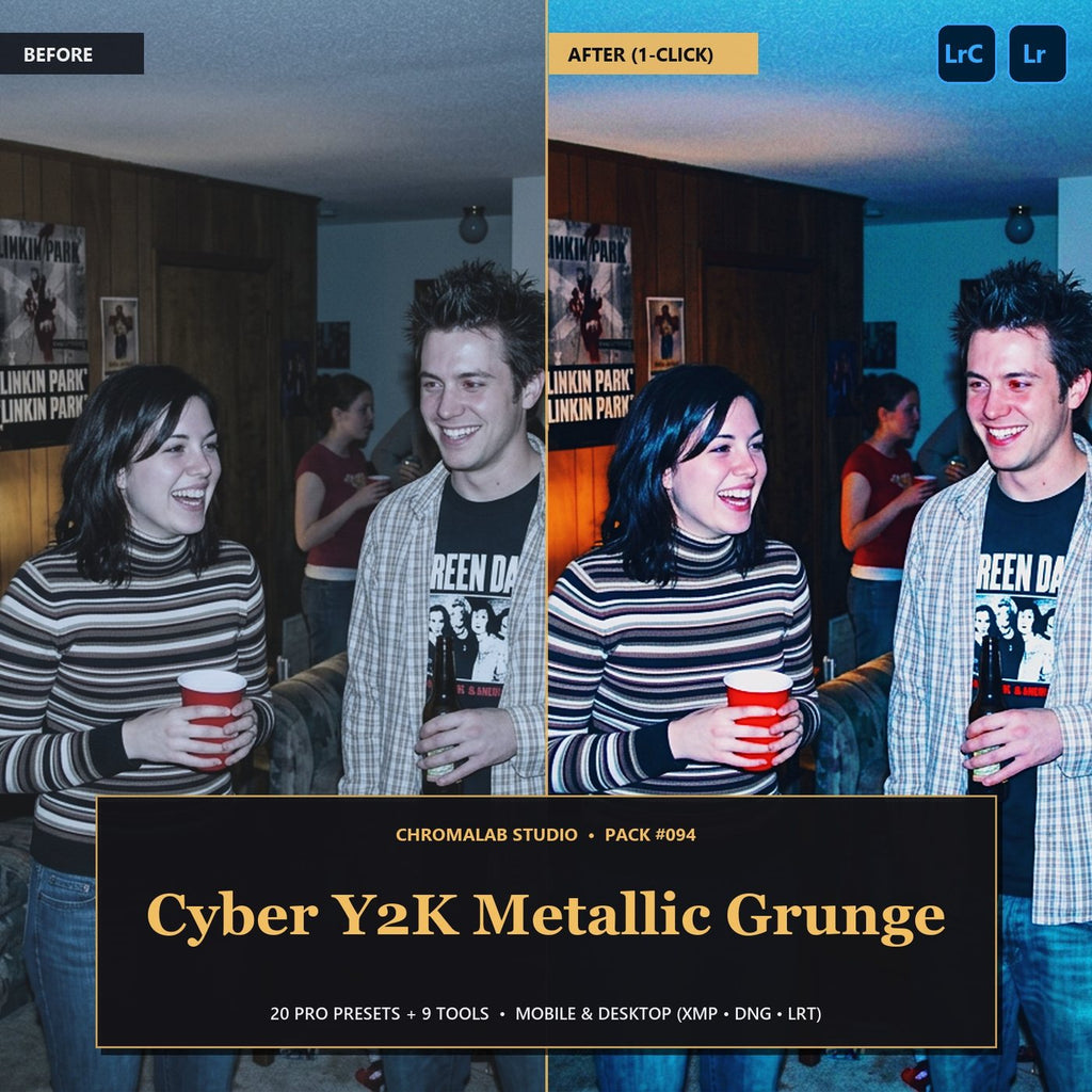 Cyber Y2K Metallic Grunge — 20 Lightroom Presets (Mobile & Desktop) - Cover
