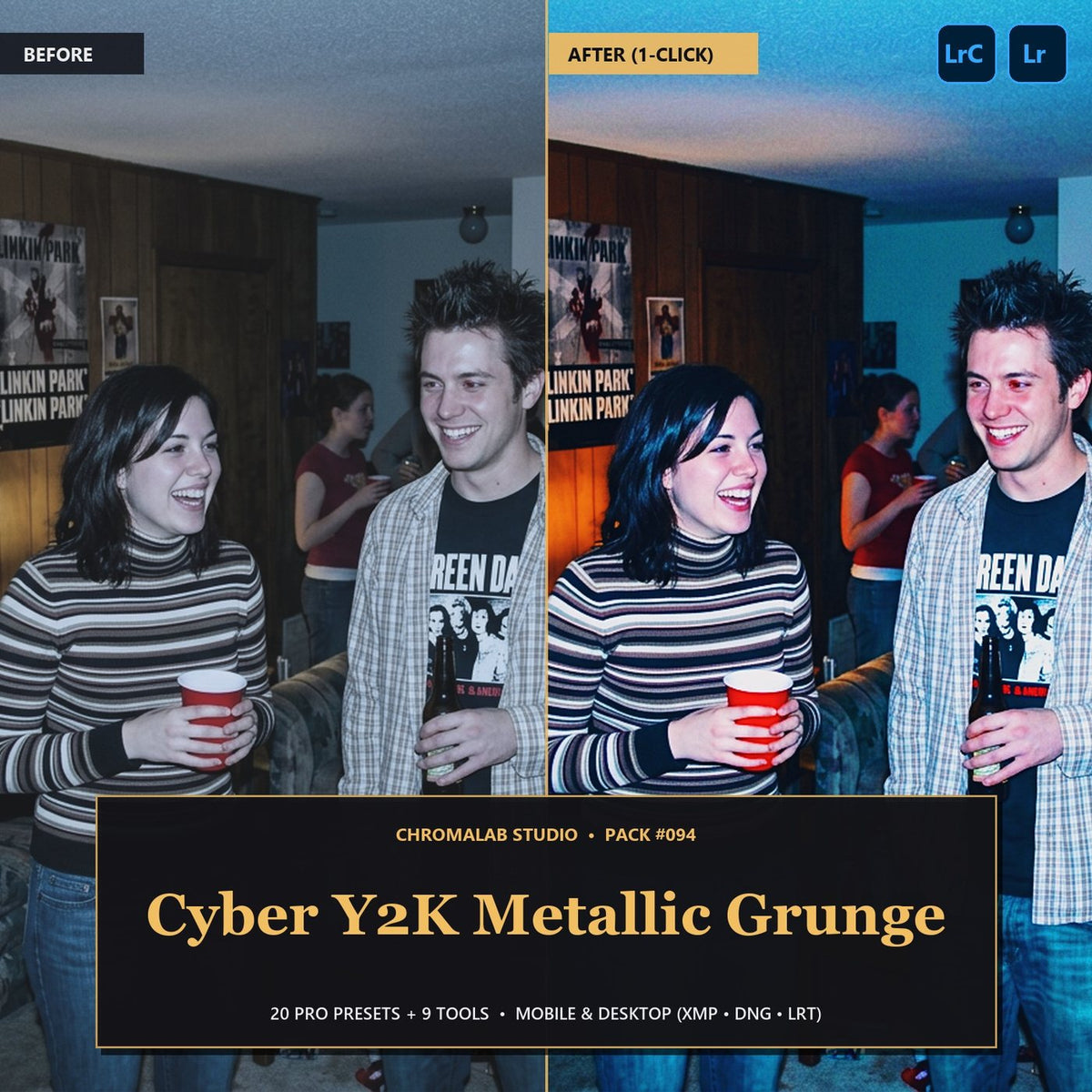 Cyber Y2K Metallic Grunge — 20 Lightroom Presets (Mobile & Desktop) - Cover