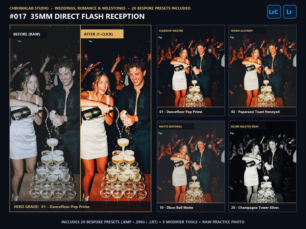 35mm Direct Flash Reception - 20-Preset Lookbook & Before/After