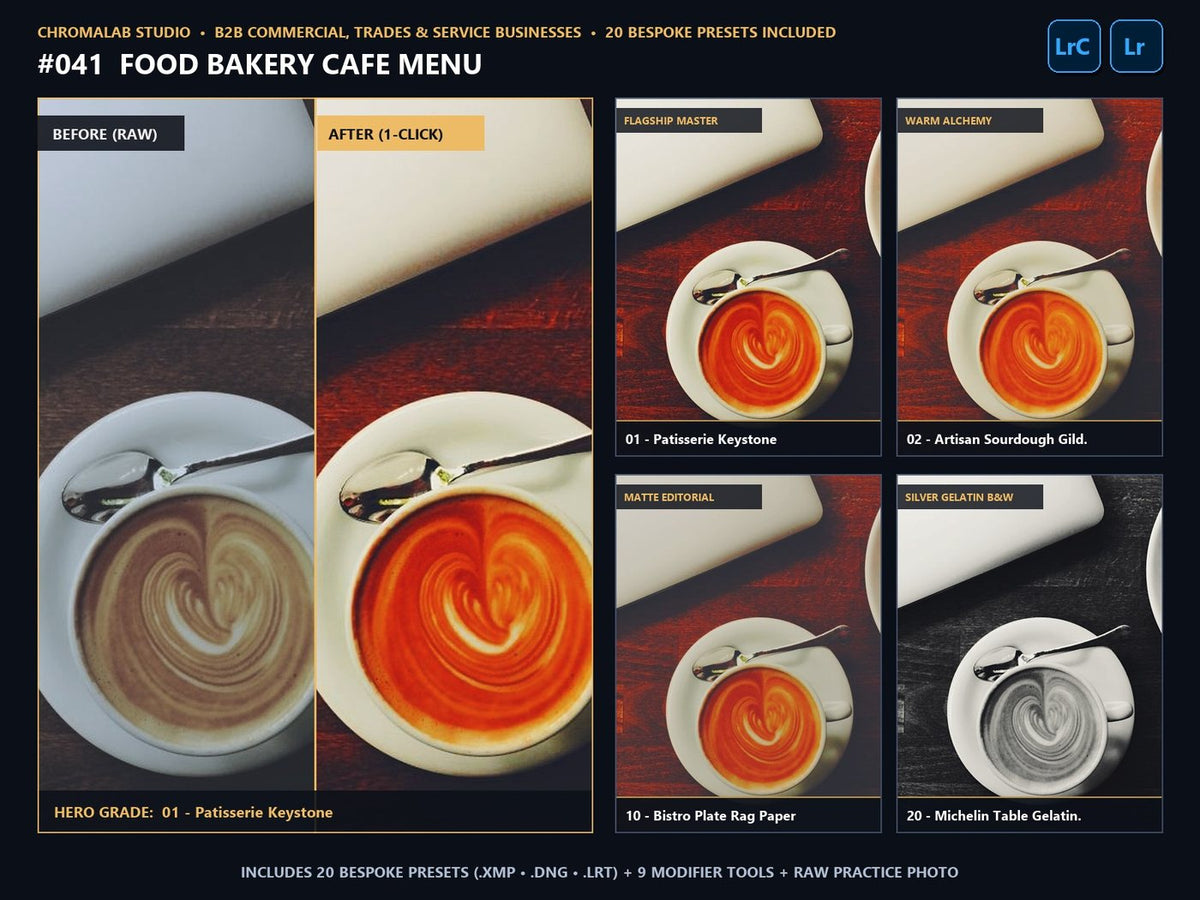 Food Bakery Cafe Menu - 20-Preset Lookbook & Before/After