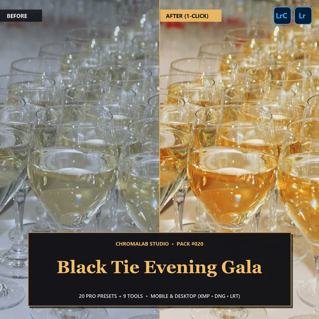 Black Tie Evening Gala — 20 Lightroom Presets (Mobile & Desktop) - Cover