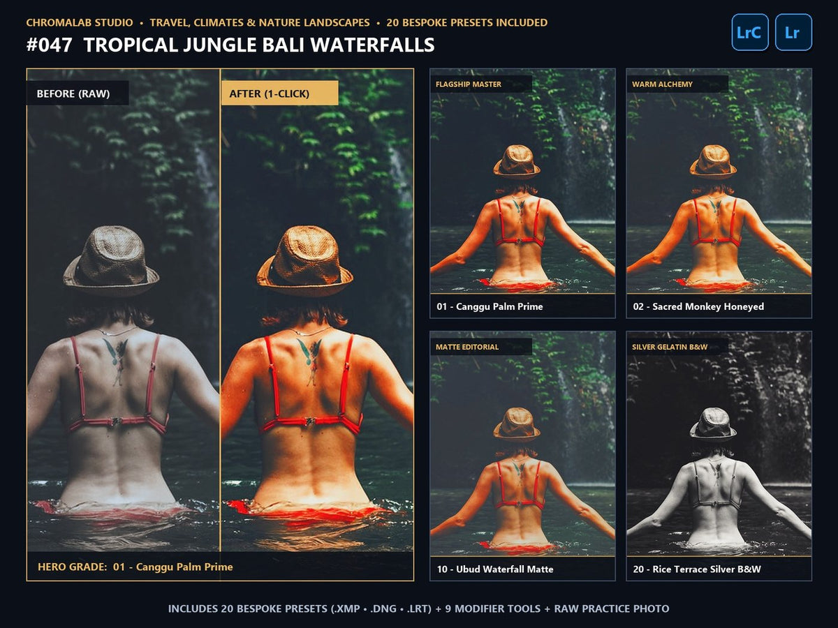 Tropical Jungle Bali Waterfalls - 20-Preset Lookbook & Before/After