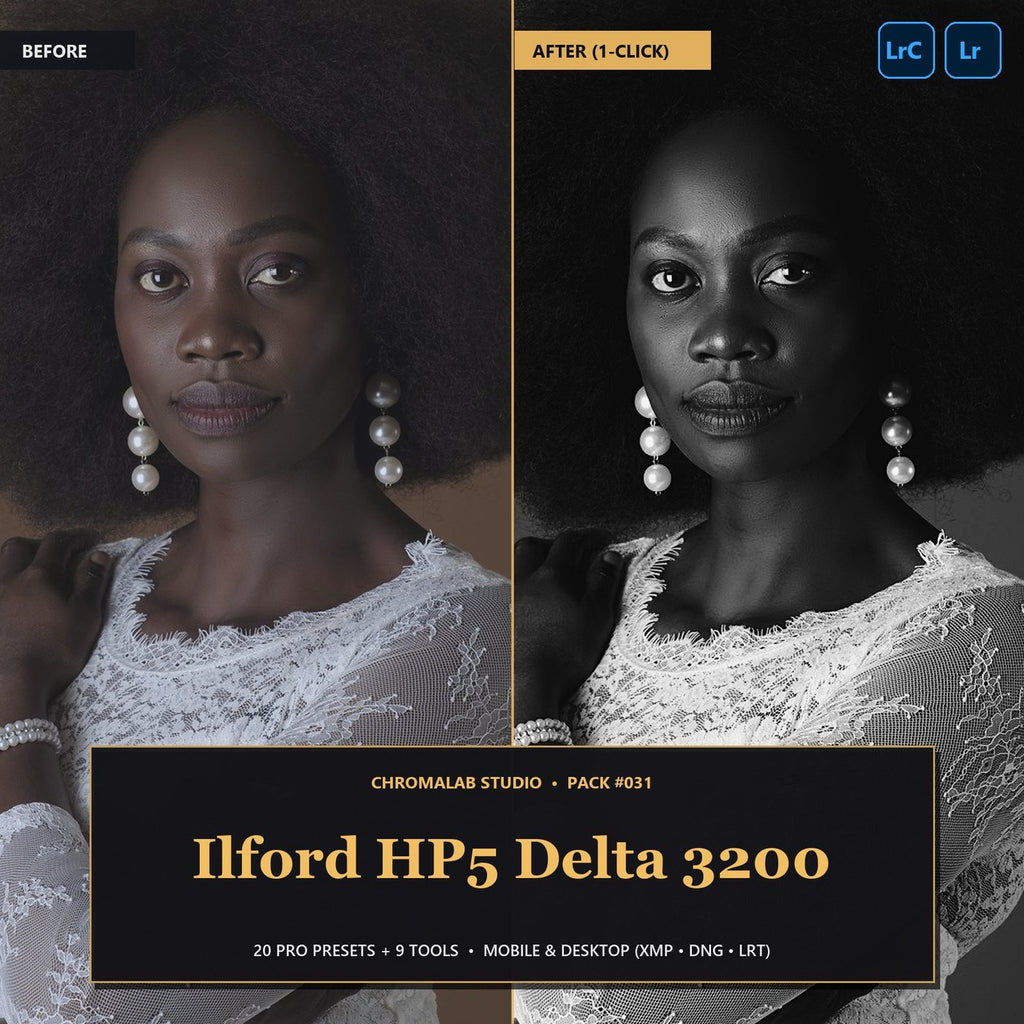 Ilford HP5 Delta 3200 — 20 Lightroom Presets (Mobile & Desktop) - Cover