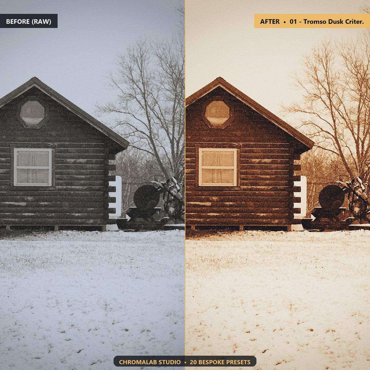 Nordic Winter Cozy Cabin - Before & After Split