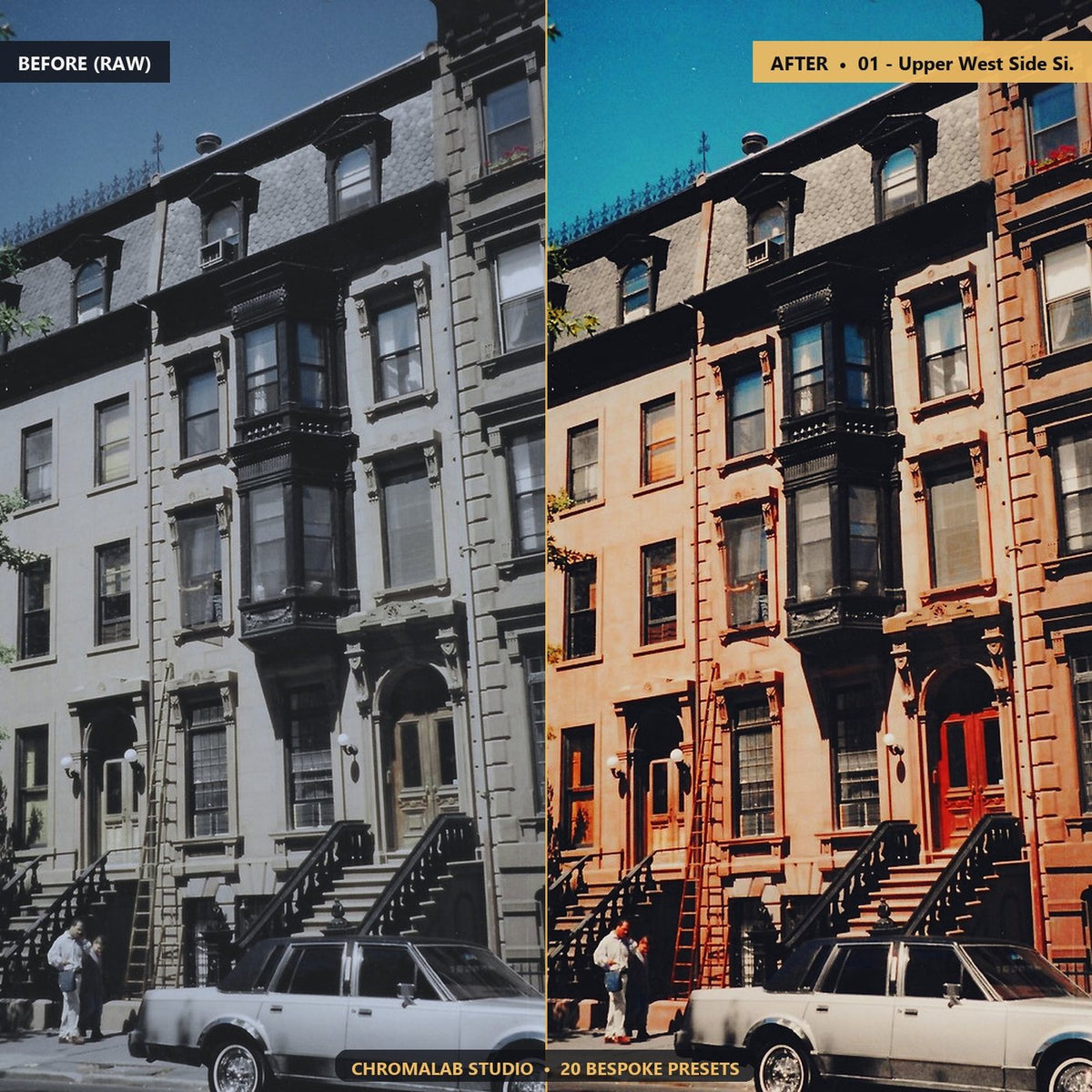 NYC Golden Hour Brownstones - Before & After Split