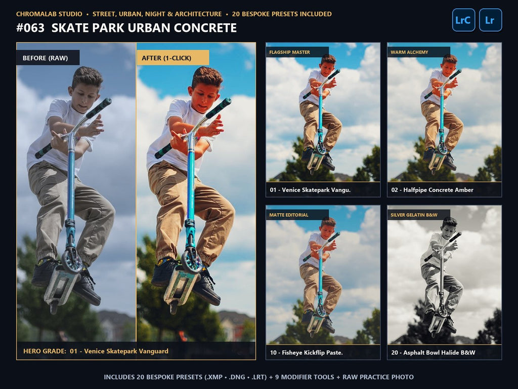 Skate Park Urban Concrete - 20-Preset Lookbook & Before/After