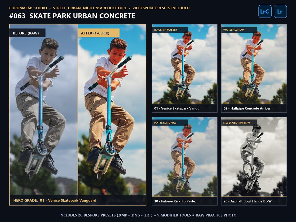 Skate Park Urban Concrete - 20-Preset Lookbook & Before/After