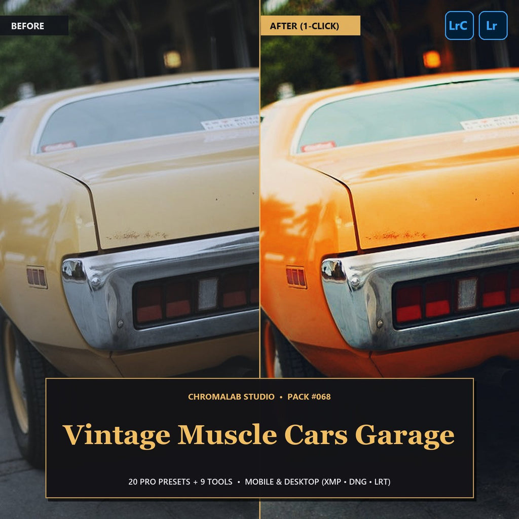 Vintage Muscle Cars Garage — 20 Lightroom Presets (Mobile & Desktop) - Cover