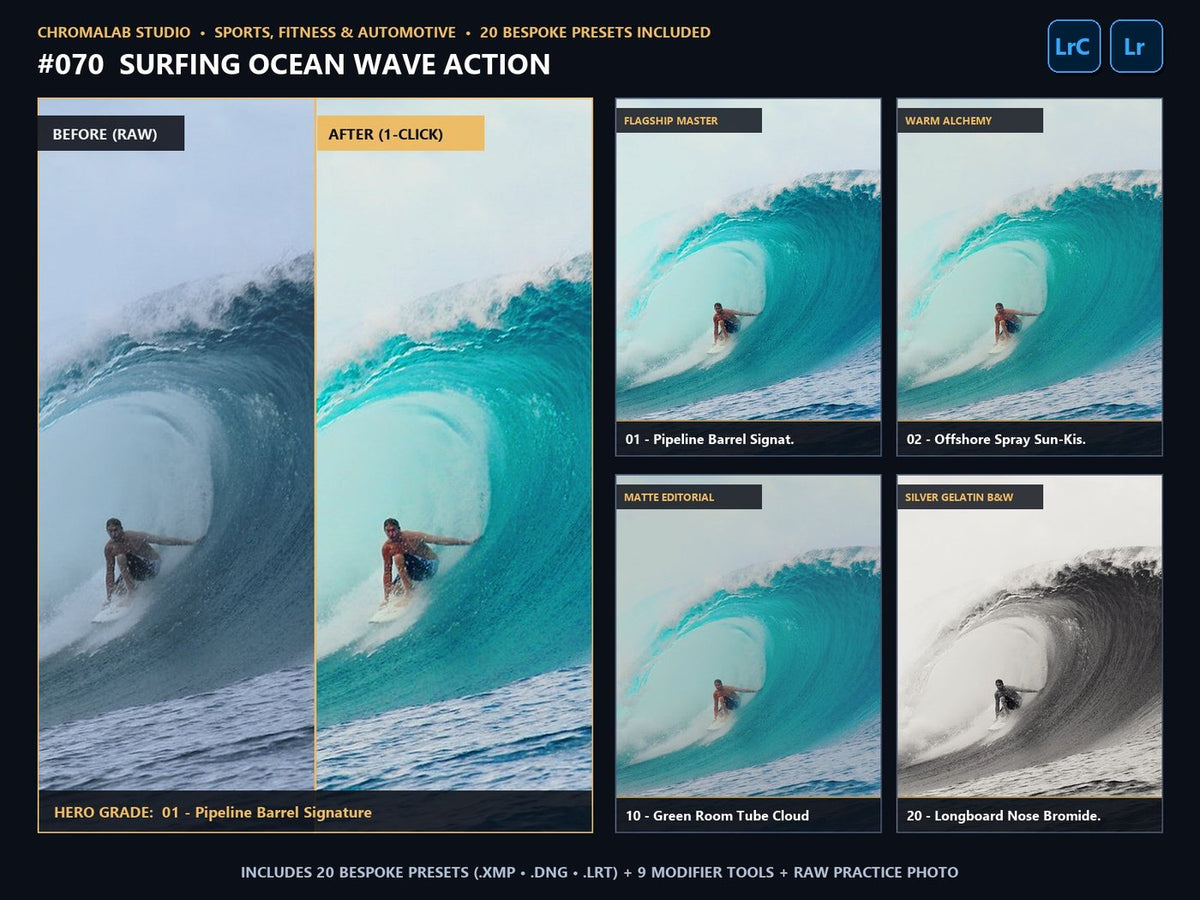 Surfing Ocean Wave Action - 20-Preset Lookbook & Before/After
