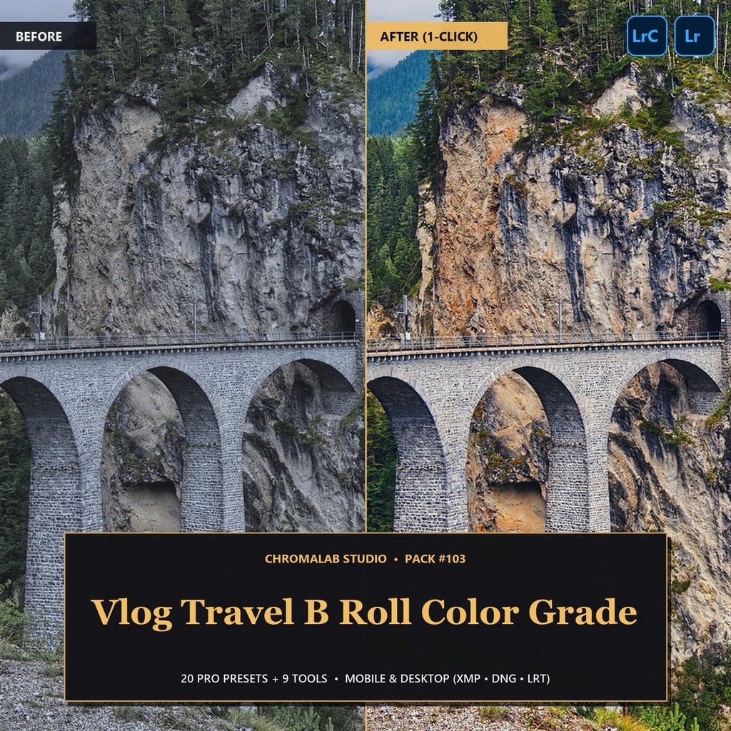Vlog Travel B Roll Color Grade — 20 Lightroom Presets (Mobile & Desktop) - Cover