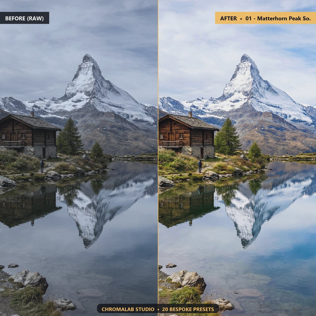 Alpine Mountain Snow Glacier - Before & After Split
