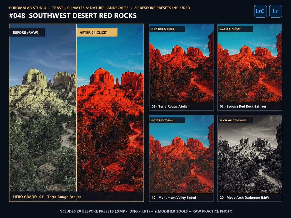 Southwest Desert Red Rocks - 20-Preset Lookbook & Before/After