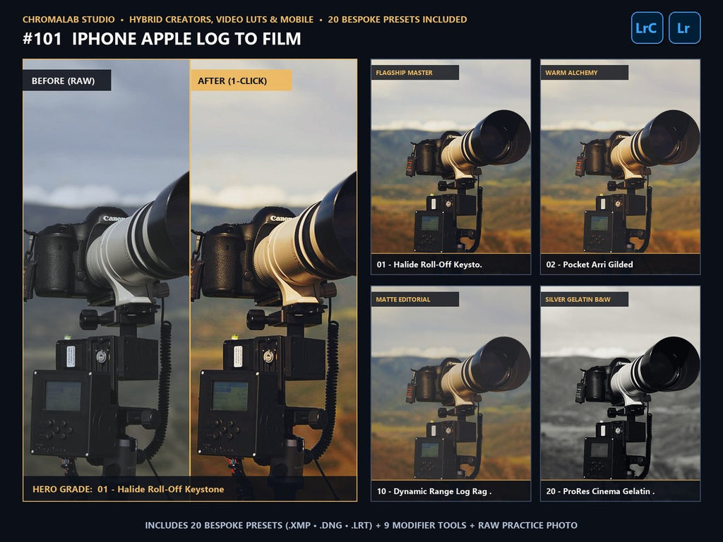 iPhone Apple Log to Film - 20-Preset Lookbook & Before/After