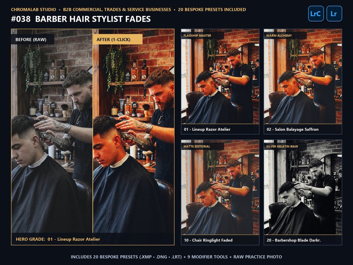 Barber Hair Stylist Fades - 20-Preset Lookbook & Before/After