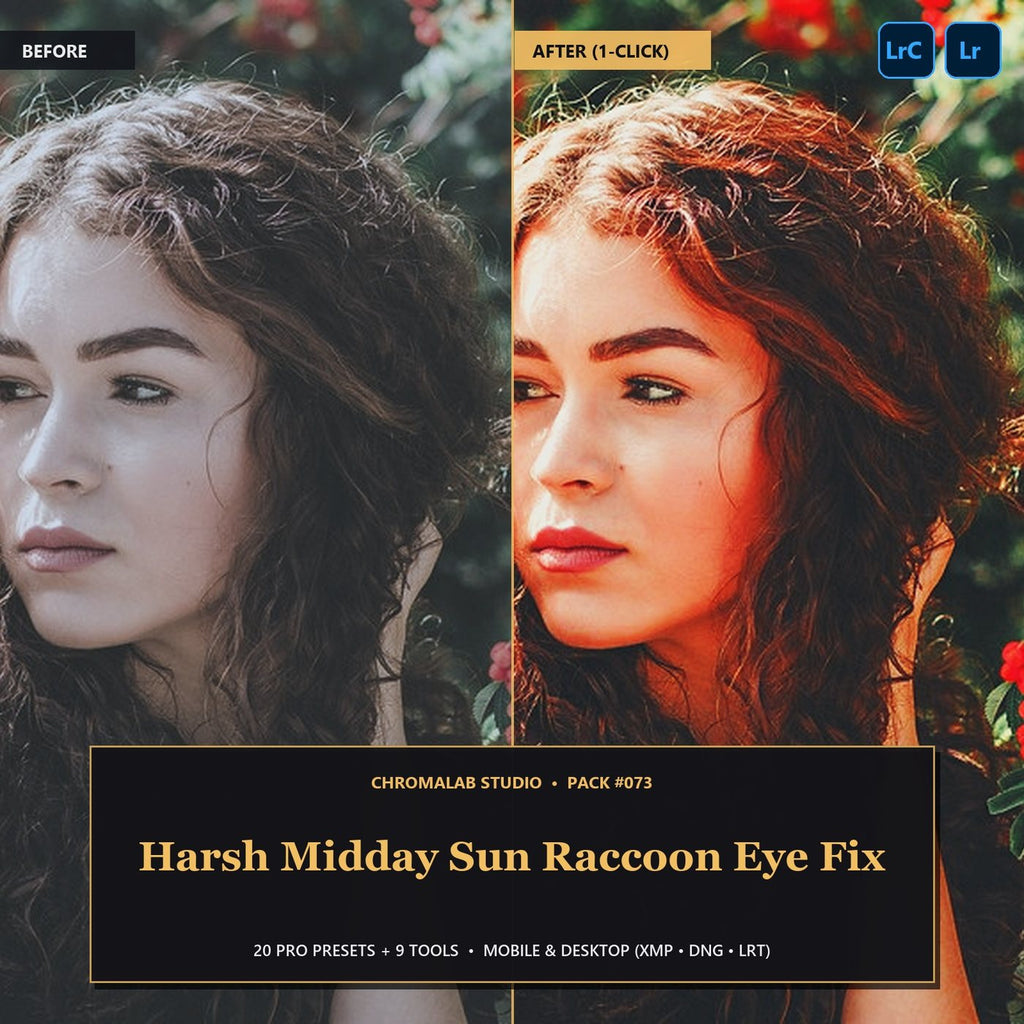 Harsh Midday Sun Raccoon Eye Fix — 20 Lightroom Presets (Mobile & Desktop) - Cover