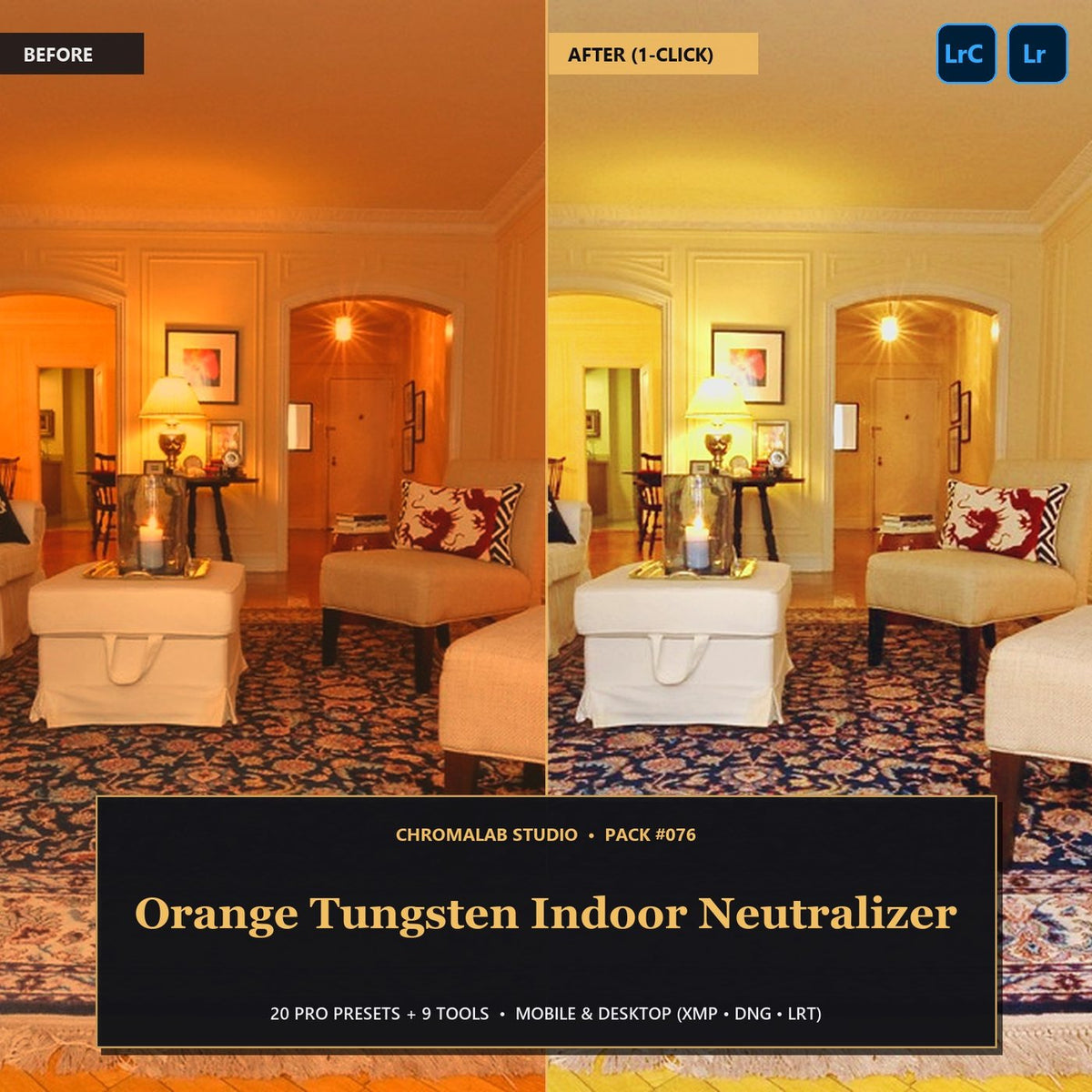 Orange Tungsten Indoor Neutralizer — 20 Lightroom Presets (Mobile & Desktop) - Cover