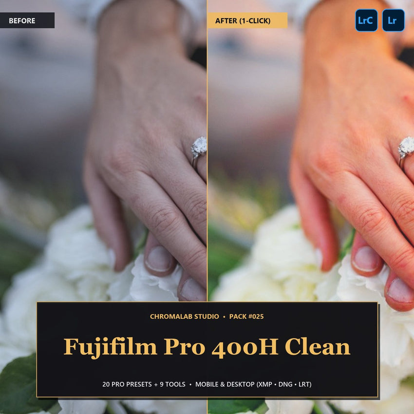 Fujifilm Pro 400H Clean — 20 Lightroom Presets (Mobile & Desktop)