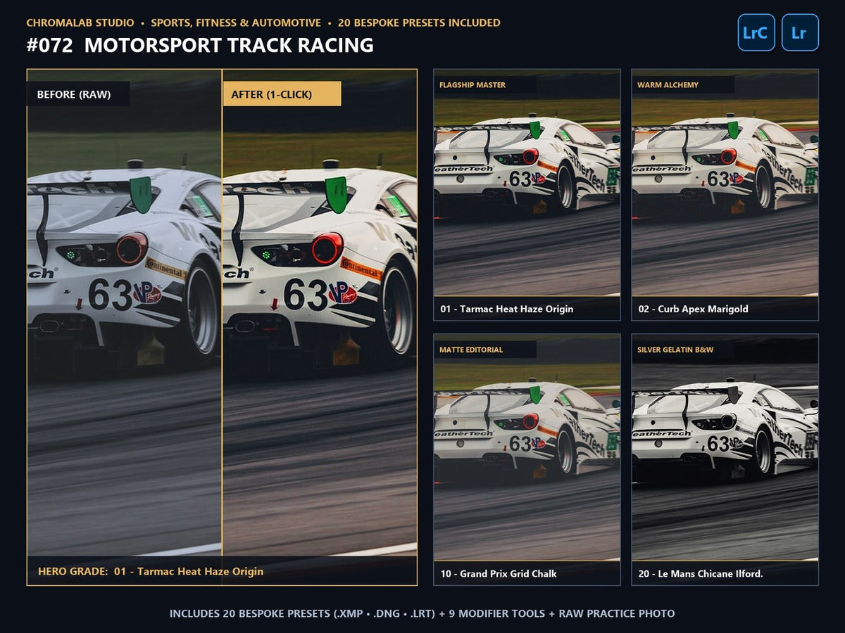 Motorsport Track Racing - 20-Preset Lookbook & Before/After